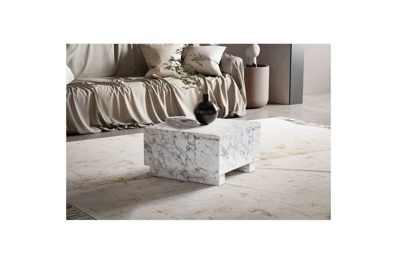 Soffbord Wohnling MONOBLOC modernt utseende, 60x60x35 cm, med släda ben Marmor Vit - Marmor Vit - Möbler - Bord & matgrupper - Soffbord