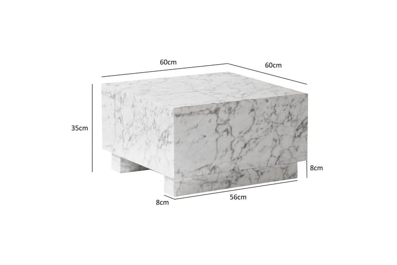 Soffbord Wohnling MONOBLOC modernt utseende, 60x60x35 cm, med släda ben Marmor Vit - Marmor Vit - Möbler - Bord & matgrupper - Soffbord