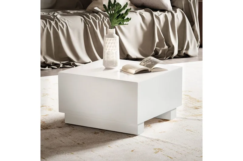 Soffbord Wohnling MONOBLOC modernt utseende, 60x60x35 cm, med släda ben Vit - Vit - Möbler - Bord & matgrupper - Soffbord