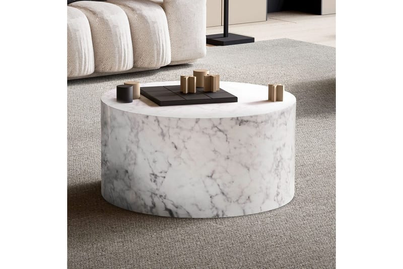 Soffbord Wohnling MONOBLOC rund 60 cm, modern stil Marmor Vit - Marmor Vit - Möbler - Bord & matgrupper - Soffbord