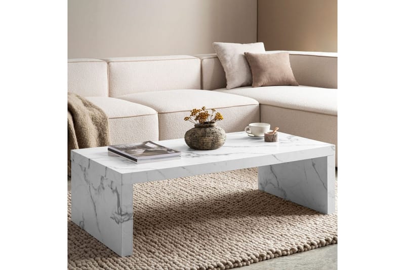 Soffbord Wohnling rektangulär 110 cm, stenoptik, modern look Marmor Vit - Marmor Vit - Möbler - Bord & matgrupper - Soffbord