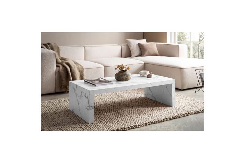 Soffbord Wohnling rektangulär 110 cm, stenoptik, modern look Marmor Vit - Marmor Vit - Möbler - Bord & matgrupper - Soffbord