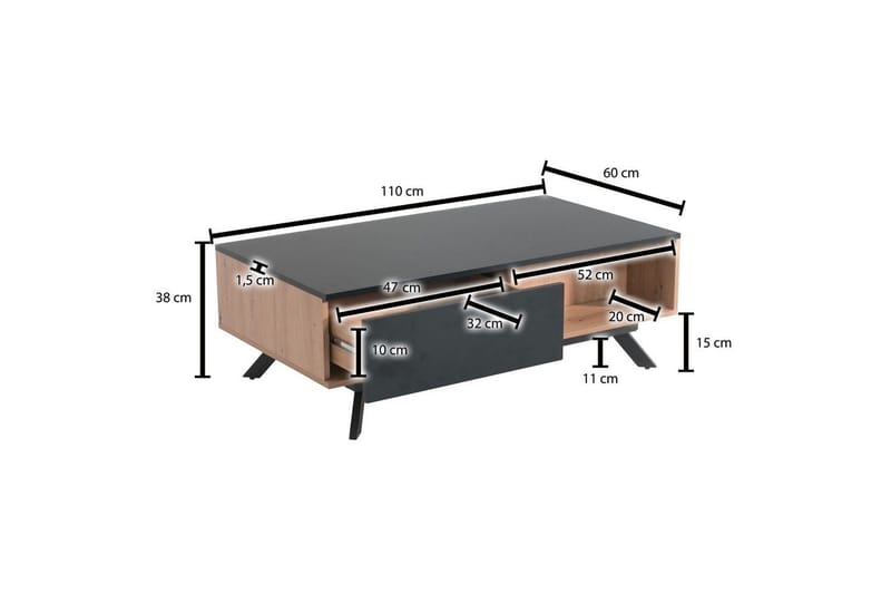 Soffbord Wohnling Rektangulär MDF ek-look med stor lådbricka modern look - Möbler - Bord & matgrupper - Soffbord