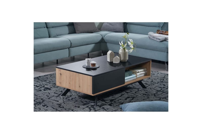 Soffbord Wohnling Rektangulär MDF ek-look med stor lådbricka modern look - Möbler - Bord & matgrupper - Soffbord