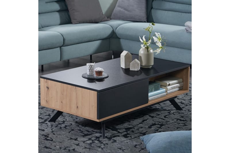 Soffbord Wohnling Rektangulär MDF ek-look med stor lådbricka modern look - Möbler - Bord & matgrupper - Soffbord