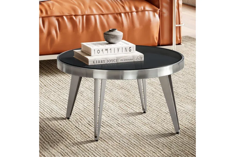Soffbord Wohnling Rund 60 cm Säkerhetsglas Matt Silver 4-bens metallram Modern - Möbler - Bord & matgrupper - Soffbord