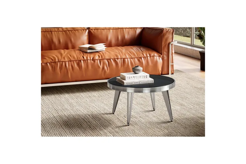 Soffbord Wohnling Rund 60 cm Säkerhetsglas Matt Silver 4-bens metallram Modern - Möbler - Bord & matgrupper - Soffbord