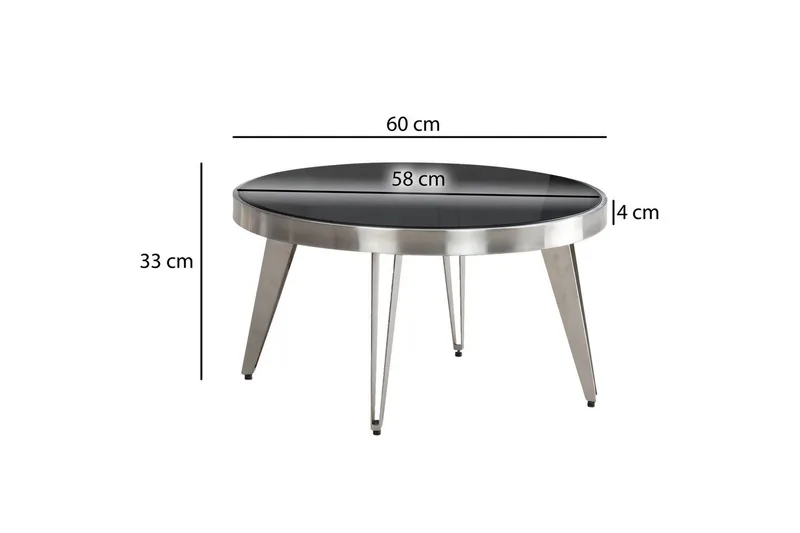 Soffbord Wohnling Rund 60 cm Säkerhetsglas Matt Silver 4-bens metallram Modern - Möbler - Bord & matgrupper - Soffbord