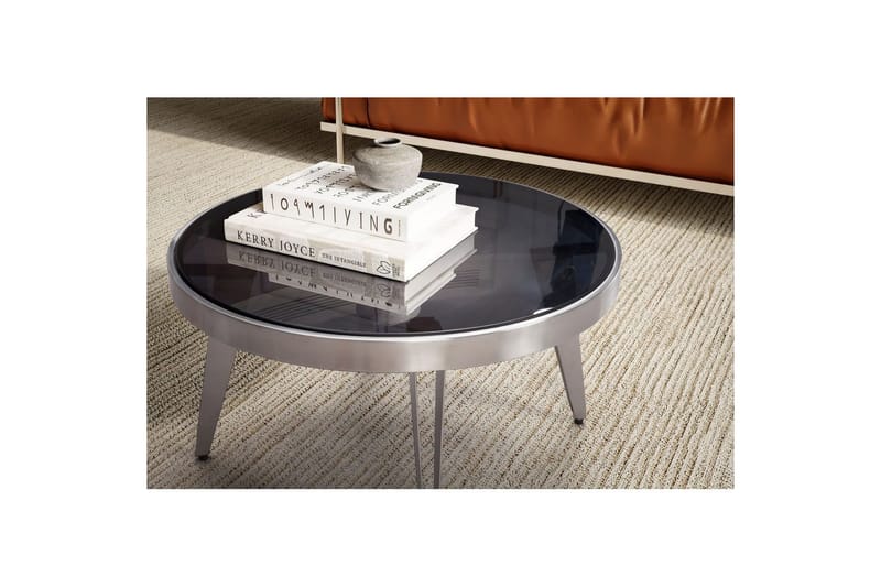 Soffbord Wohnling Rund 60 cm Säkerhetsglas Matt Silver 4-bens metallram Modern - Möbler - Bord & matgrupper - Soffbord