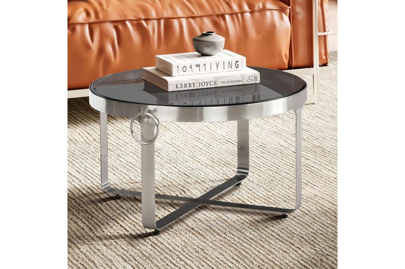 Soffbord Wohnling Rund 60 cm Säkerhetsglas Matt silver metallram Modern - Möbler - Bord & matgrupper - Soffbord