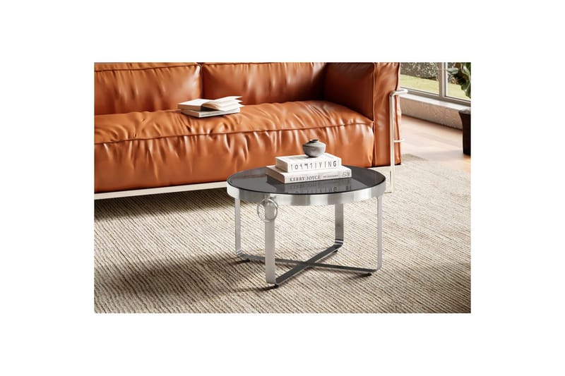 Soffbord Wohnling Rund 60 cm Säkerhetsglas Matt silver metallram Modern - Möbler - Bord & matgrupper - Soffbord