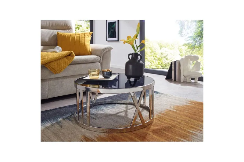 Soffbord Wohnling Rund 60 cm Säkerhetsglas Romerska siffror Krom Modern - Möbler - Bord & matgrupper - Soffbord