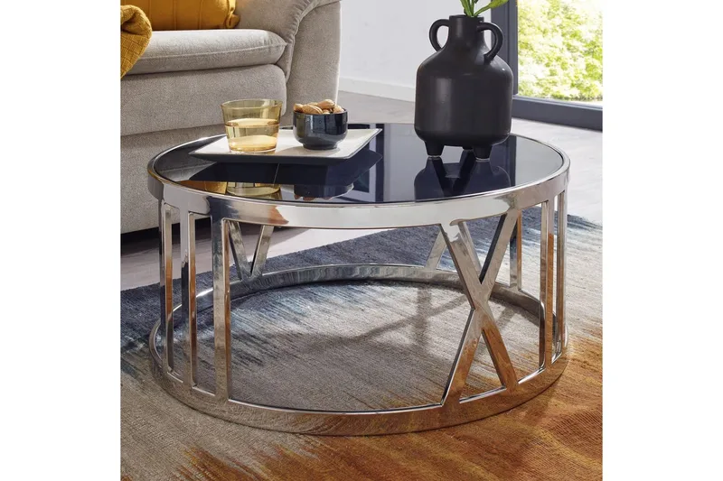 Soffbord Wohnling Rund 60 cm Säkerhetsglas Romerska siffror Krom Modern - Möbler - Bord & matgrupper - Soffbord