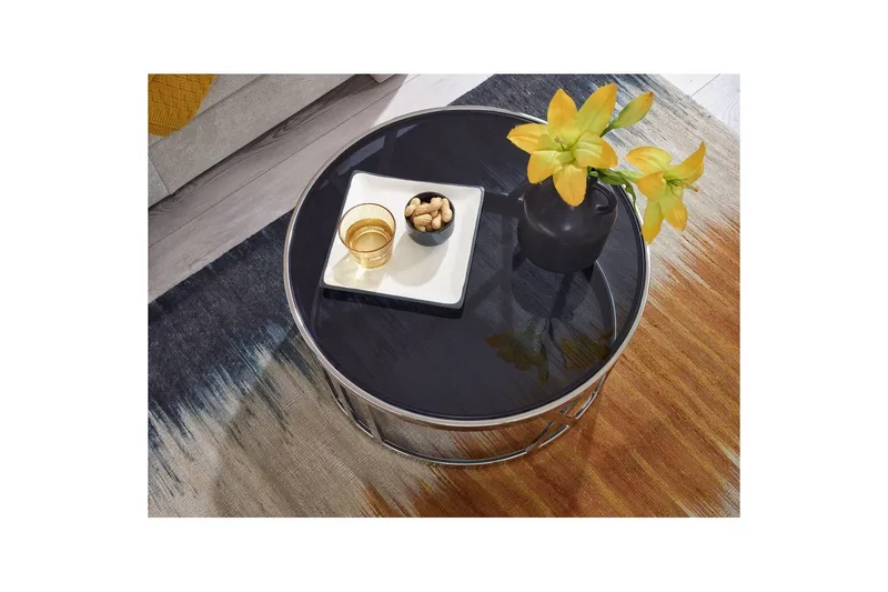 Soffbord Wohnling Rund 60 cm Säkerhetsglas Romerska siffror Krom Modern - Möbler - Bord & matgrupper - Soffbord