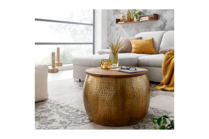 Soffbord Wohnling Rund diameter 60 cm förvaringsutrymme massivt bordsytor lantlig stil - Möbler - Bord & matgrupper - Soffbord