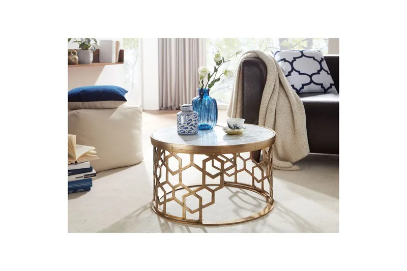 Soffbord Wohnling Rund indisk marmor bikupemönster metallram - Möbler - Bord & matgrupper - Soffbord