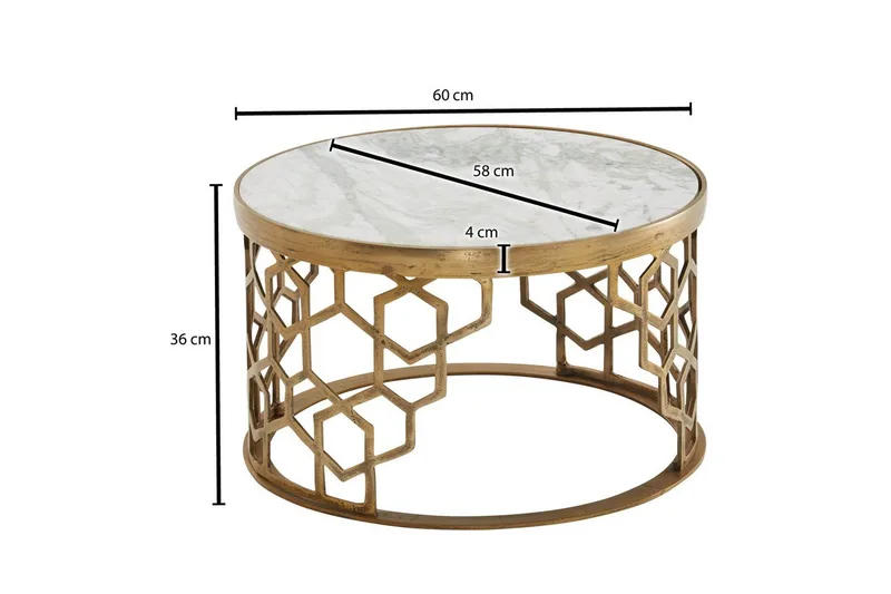 Soffbord Wohnling Rund indisk marmor bikupemönster metallram - Möbler - Bord & matgrupper - Soffbord