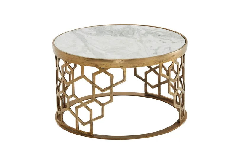 Soffbord Wohnling Rund indisk marmor bikupemönster metallram, undefined