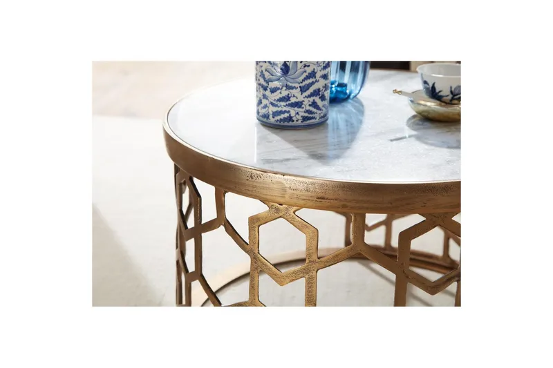 Soffbord Wohnling Rund indisk marmor bikupemönster metallram - Möbler - Bord & matgrupper - Soffbord