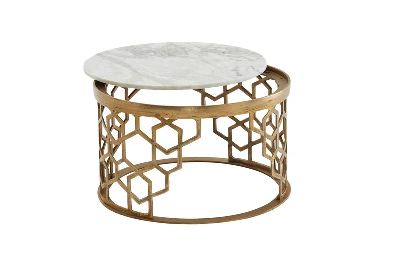 Soffbord Wohnling Rund indisk marmor bikupemönster metallram - Möbler - Bord & matgrupper - Soffbord