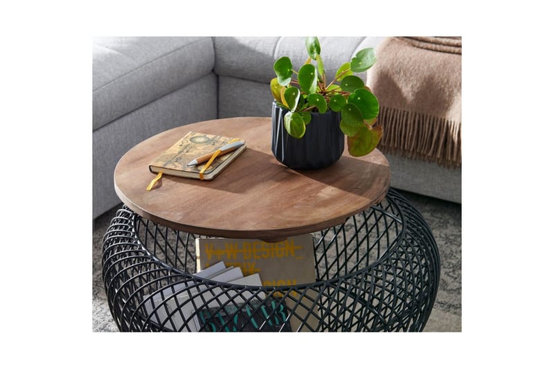 Soffbord Wohnling Rund korgstil med massivt träbordsskiva lantlig stil - Möbler - Bord & matgrupper - Soffbord