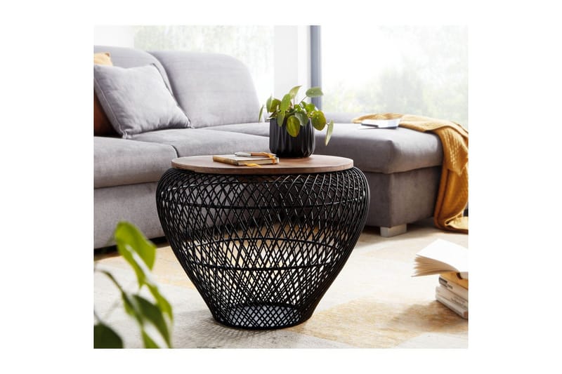 Soffbord Wohnling Rund korgstil med massivt träbordsskiva lantlig stil - Möbler - Bord & matgrupper - Soffbord