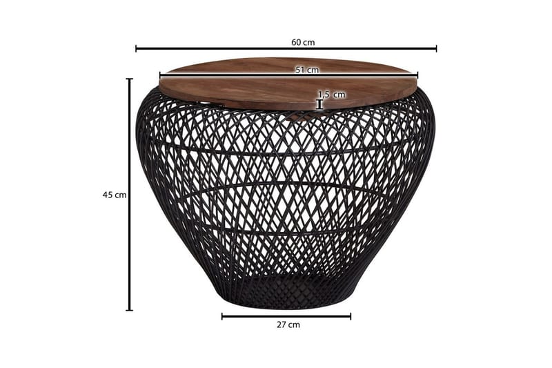 Soffbord Wohnling Rund korgstil med massivt träbordsskiva lantlig stil - Möbler - Bord & matgrupper - Soffbord