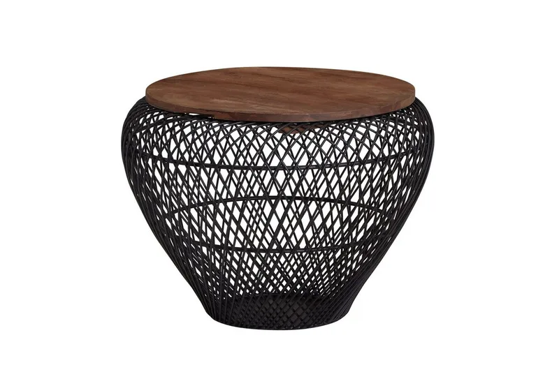 Soffbord Wohnling Rund korgstil med massivt träbordsskiva lantlig stil, undefined