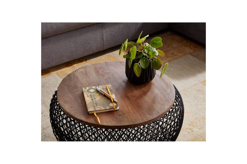 Soffbord Wohnling Rund korgstil med massivt träbordsskiva lantlig stil - Möbler - Bord & matgrupper - Soffbord