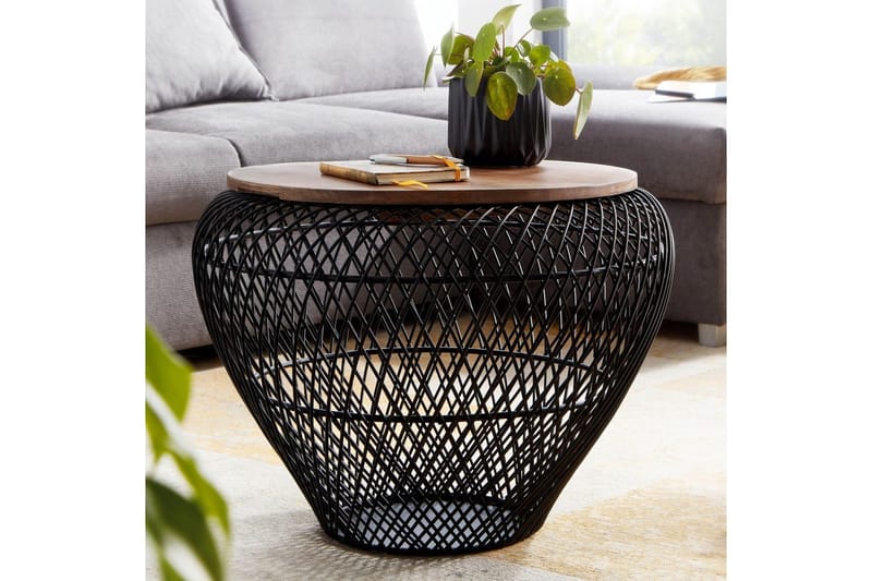 Soffbord Wohnling Rund korgstil med massivt träbordsskiva lantlig stil - Möbler - Bord & matgrupper - Soffbord