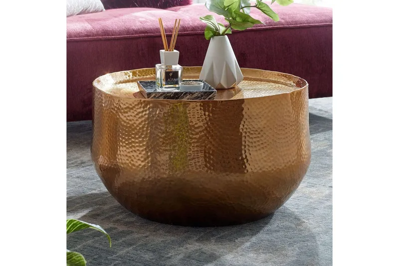 Soffbord Wohnling rund metall 60 cm hamrat utseende, orientalisk stil Guld - Guld - Möbler - Bord & matgrupper - Soffbord