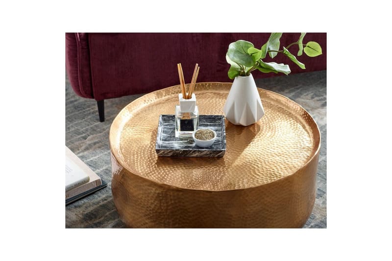 Soffbord Wohnling rund metall 60 cm hamrat utseende, orientalisk stil Guld - Guld - Möbler - Bord & matgrupper - Soffbord