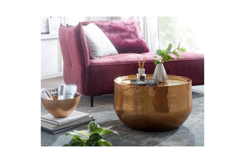 Soffbord Wohnling rund metall 60 cm hamrat utseende, orientalisk stil Guld - Guld - Möbler - Bord & matgrupper - Soffbord