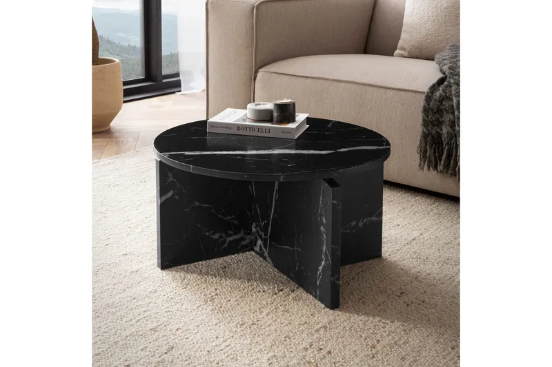 Soffbord Wohnling Rund stensikt stil modern look 60 cm, Marmor Svart - 60 cm, Marmor Svart - Möbler - Bord & matgrupper - Soffbord