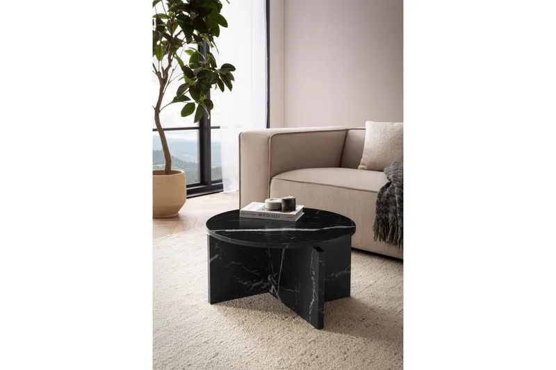 Soffbord Wohnling Rund stensikt stil modern look 60 cm, Marmor Svart - 60 cm, Marmor Svart - Möbler - Bord & matgrupper - Soffbord