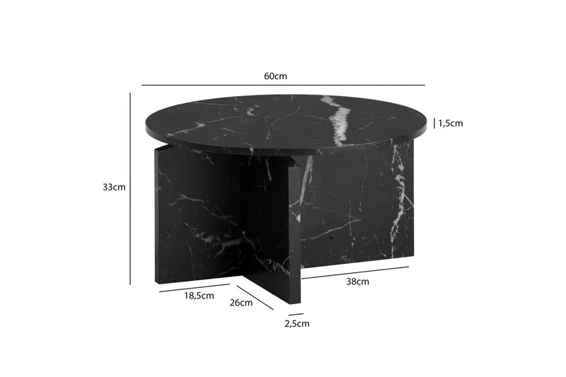 Soffbord Wohnling Rund stensikt stil modern look 60 cm, Marmor Svart - 60 cm, Marmor Svart - Möbler - Bord & matgrupper - Soffbord