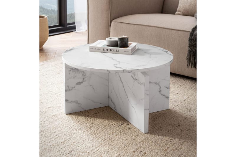 Soffbord Wohnling Rund stensikt stil modern look 60 cm, Marmor Vit - 60 cm, Marmor Vit - Möbler - Bord & matgrupper - Soffbord