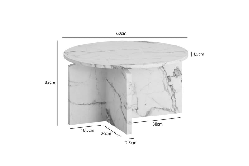Soffbord Wohnling Rund stensikt stil modern look 60 cm, Marmor Vit - 60 cm, Marmor Vit - Möbler - Bord & matgrupper - Soffbord