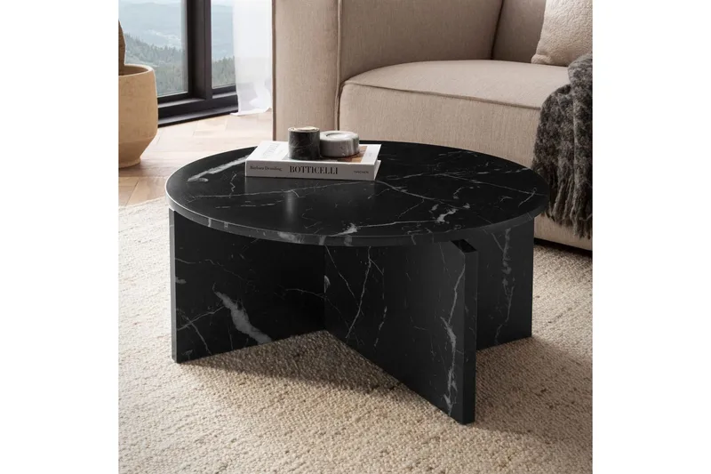 Soffbord Wohnling Rund stensikt stil modern look 70 cm, Marmor Svart - 70 cm, Marmor Svart - Möbler - Bord & matgrupper - Soffbord