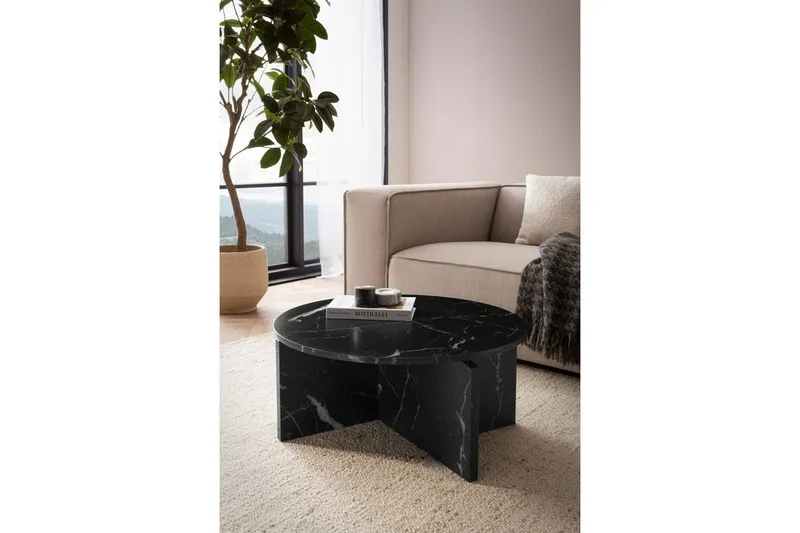 Soffbord Wohnling Rund stensikt stil modern look 70 cm, Marmor Svart - 70 cm, Marmor Svart - Möbler - Bord & matgrupper - Soffbord