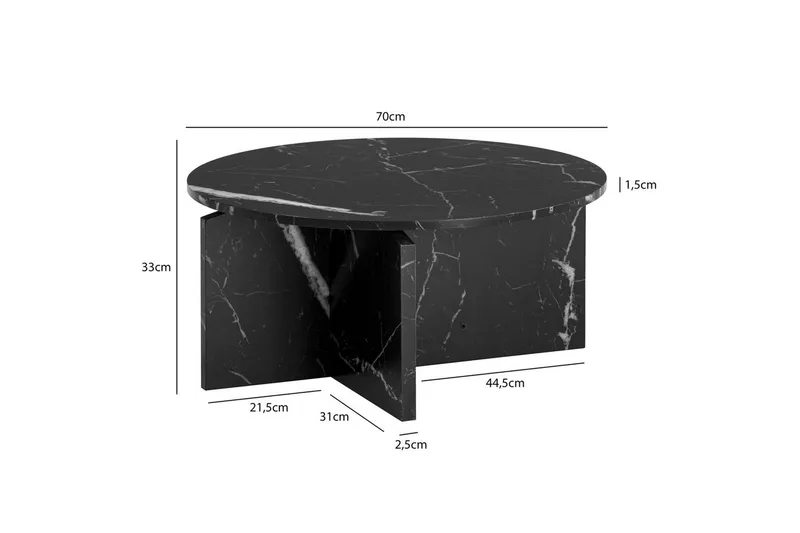 Soffbord Wohnling Rund stensikt stil modern look 70 cm, Marmor Svart - 70 cm, Marmor Svart - Möbler - Bord & matgrupper - Soffbord