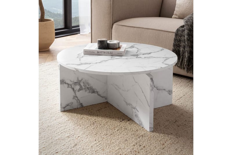 Soffbord Wohnling Rund stensikt stil modern look 70 cm, Marmor Vit - 70 cm, Marmor Vit - Möbler - Bord & matgrupper - Soffbord