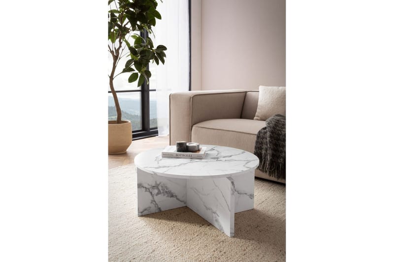Soffbord Wohnling Rund stensikt stil modern look 70 cm, Marmor Vit - 70 cm, Marmor Vit - Möbler - Bord & matgrupper - Soffbord