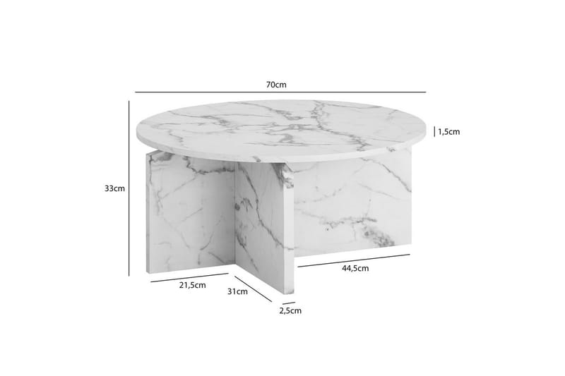 Soffbord Wohnling Rund stensikt stil modern look 70 cm, Marmor Vit - 70 cm, Marmor Vit - Möbler - Bord & matgrupper - Soffbord