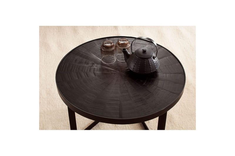 Soffbord Wohnling Runt massivt trä med stenfinish modern metallram - Möbler - Bord & matgrupper - Soffbord