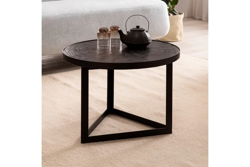 Soffbord Wohnling Runt massivt trä med stenfinish modern metallram - Möbler - Bord & matgrupper - Soffbord