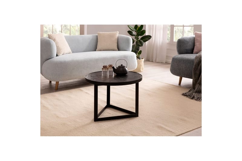 Soffbord Wohnling Runt massivt trä med stenfinish modern metallram - Möbler - Bord & matgrupper - Soffbord