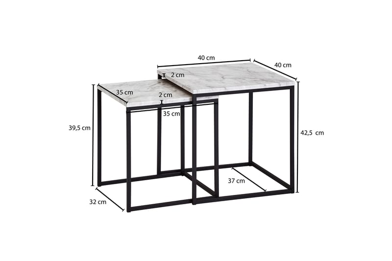 Yaisha Satsbord 40 cm Marmormönster 2 Bord - Vit/svart - Möbler - Bord & matgrupper - Soffbord
