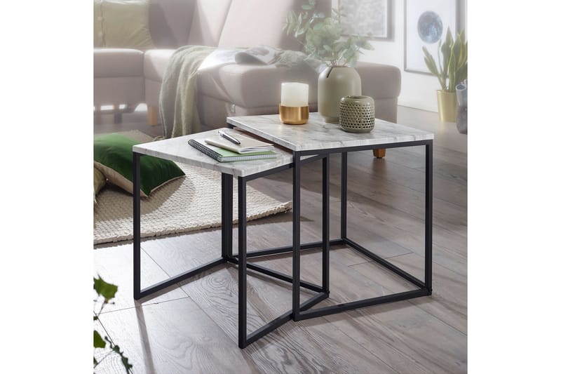 Yaisha Satsbord 40 cm Marmormönster 2 Bord - Vit/svart - Möbler - Bord & matgrupper - Soffbord