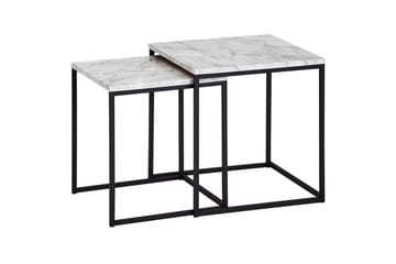 Yaisha Satsbord 40 cm Marmormönster 2 Bord - Vit/svart - Möbler - Bord & matgrupper - Soffbord